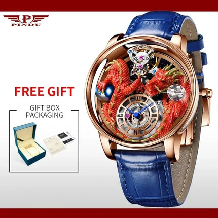 2024 PINDUCelestial Series Men's Watch Traditionnelle Artisanat Dragon Quartz Watch Curved Mirror Fully Transparent Design Watch