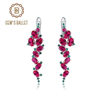 GEM'S BALLET Birthstone Handmade Boho Earrings Lab Created  Ruby Gemstone Statement Earrings in Sterling Silver Gift For Her