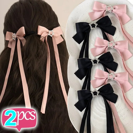 1/2Pcs Star Bowknot Hair Clips For Girls Kawii Barrettes Cute Hair Accessoires Kids Colored Ribbon Woman Hairpins Hairgrip Hot