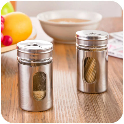 Stainless Steel Seasoning Spice Storage Box Condiment Bottles Shaker Jars Organizer BBQ Cooking Herbs Toothpick Holder