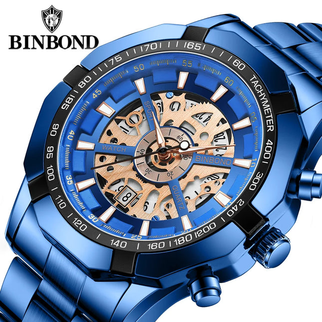 BINBOND S033 Luxury Hollow Non-Mechanical Business Quartz Men Watches 30M Waterproof Trendy Hollow Design Classics Men Watches