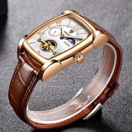 2024 LIGE New Men Watch Automatic Mechanical Watch for Men Business Sport Wristwatch Luminous Waterproof Leather Belt Clock Male