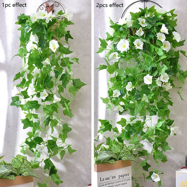 Artificial Plants Vines Morning Glory Hanging Flowers Vine Indoor Outdoor Garden Wall Hanging Home Decor Fake Flower Rattan