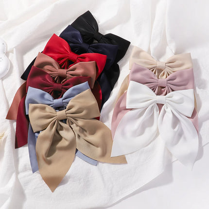 Elegant Bow Ribbon Hair Clip Fashion Simple Solid Satin Spring Clip Hair Pin Retro Headband with Clips Girls Hair Accessories