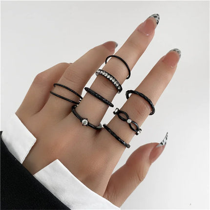 16Pcs/set Punk Finger Rings Minimalist Smooth Gold Color Black Geometric Metal Rings for Women Girls 2022 Trendy Party Jewelry