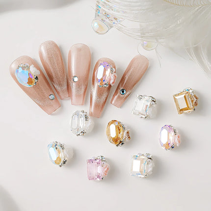 10pcs Sparkling Diamond Crystal Nail Rhinestones Summer Ice Transparent Pile Gem Stones 11*12mm 3D Manicure Nail Art Decorations