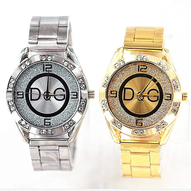 2024 Fashion Luxury Watch DQG Crystal Quartz Female Watch Gold Silver Stainless Steel Ladies Dress Watch  Zegarek Damski