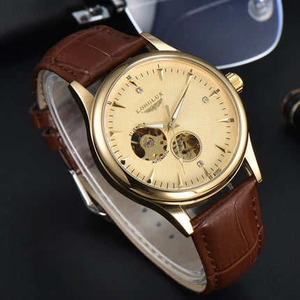 men watches 2024 classical business leisure rose gold automatic watch for men semi skeleton  leathers free shipping items