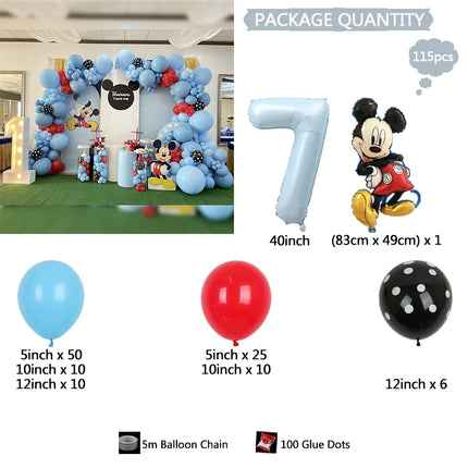 115pcs Disney Mickey Mouse Mickey Mickey themed Party balloons Blue latex balloon garland Arch Kit kid birthday party decoration