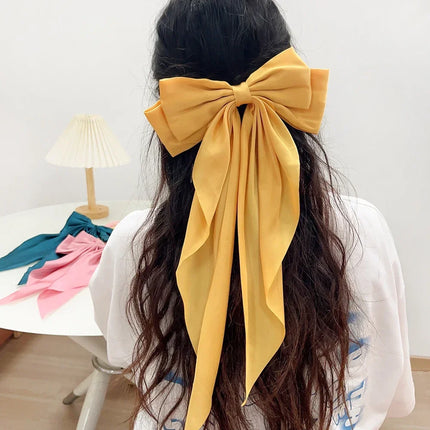 Elegant Bow Ribbon Hair Clip Fashion Simple Solid Satin Spring Clip Hair Pin Retro Headband with Clips Girls Hair Accessories