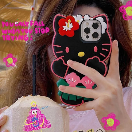 Cute 3D Cartoon Grass Skirts Sanrios Hello Kitty Phone Case for IPhone 15 14 13 12 11 Pro Max Silicone Soft Back Cover Y2k Girl