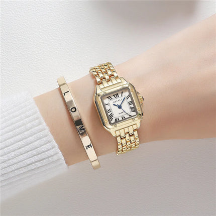 Women's Fashion Square Watches Gold Alloy Strap 2023 Luxury Ladies Quartz Wristwatches Qualities Female Roman Scale Clock