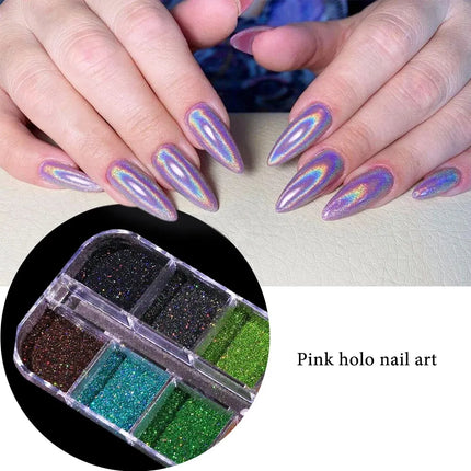 Holographic Powder Set Holo Silver Rub Dust Black Pink Chrome Nail Glitter Powder Laser Pigment For Nail DIY Manicure