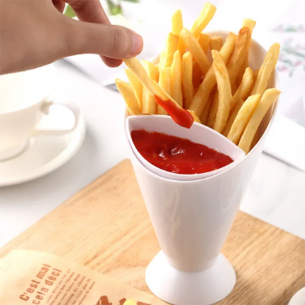 2 In 1 French Fries Cups Plastic Cups Sauces Snacks Dessert Plate Ketchup Slant Cup Two Cup Spout Kitchen Accessories