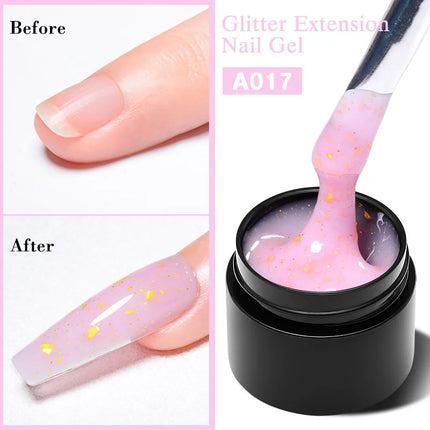 MEET ACROSS 7ML Pink Glitter Quick Extension Gel Nail Polish Gold Foils Effect Vernis Semi Permanent UV Gel Nail Art Hard Gel