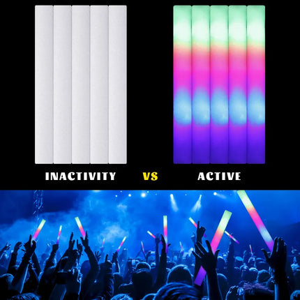 15/30Pcs LED Glow Sticks Bulk Colorful RGB Glow Foam Stick Cheer Tube Dark Light for Xmas Birthday Wedding Party Supplies