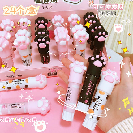 Kawaii Cat Claw Solid Glue Stick Strong Adhesive Pen Shape Glue Stick for Student High Viscosity Cute Stationery Office Supplies