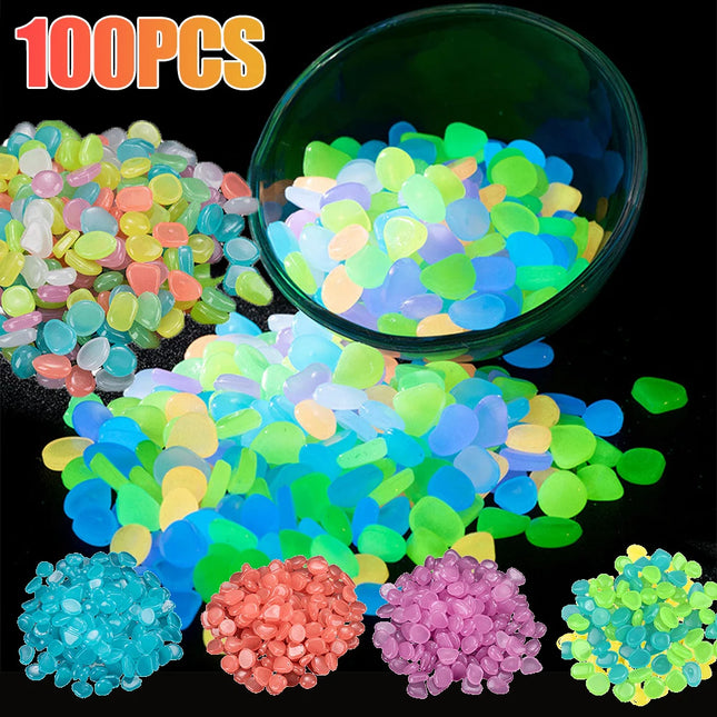 100pcs Mixed Color Outdoor Luminous Stones Glow In Dark Garden Pebbles Fish Tank Decoration Pebble Rocks Aquarium Accessories