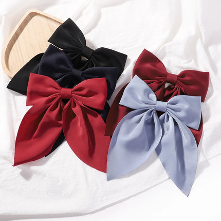 Elegant Bow Ribbon Hair Clip Fashion Simple Solid Satin Spring Clip Hair Pin Retro Headband with Clips Girls Hair Accessories