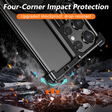 Oatsbasf Magnetic Phone Case for Samsung Galaxy S24 Galaxy S24+ Galaxy S24 Ultra Metal Phone Bumper with Finger Ring Holder