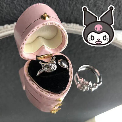 1PC Anime Sanrio Figure Opening Adjustable Ring Hello Kitty Kuromi Kawaii Cartoon Couple Ring Metal Jewelry Collectible Toy Gift