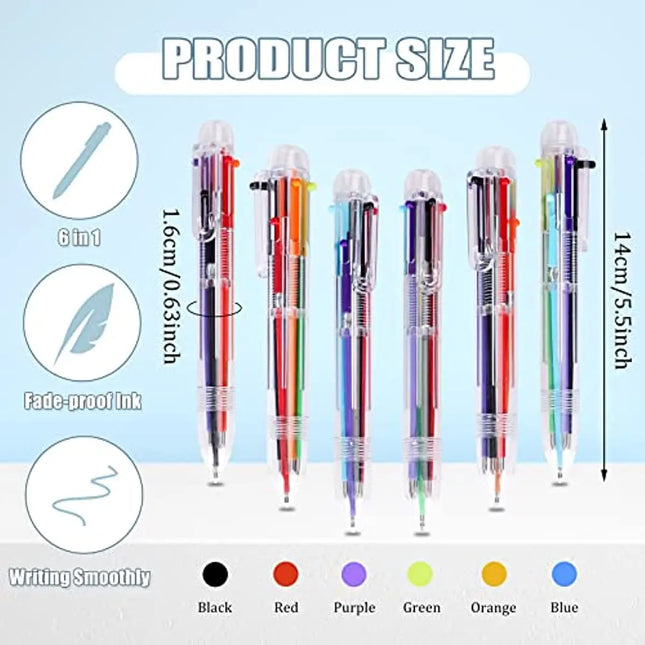 50 Pcs Multicolor Retractable Ballpoint Pens Kids 6-in-1 Transparent Barrel Ballpoint Pen 6-Color 0.5mm Office School Supplies