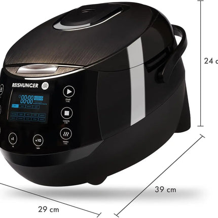 Kitchen suppliesReishunger Digital Rice Cooker and Steamer, Black, Timer - 8 Cups - Premium Inner Pot, Multi Cooker with 12 Prog