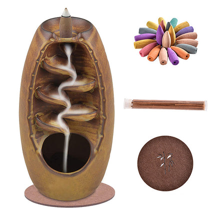 Incense Holder Set Ceramic Backflow Waterfall Incense Burner Aromatherapy With Incense Cones Home Decoration For Indoor Censer