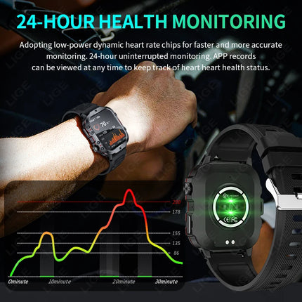 LIGE Outdoor Smart Watch Men 2.01" Screen 3AT Waterproof Watches Bluetooth Call Ai Voice Sport Smartwatch For Android Xiaomi IOS