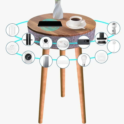 Wooden Coffee Table Portable Bluetooth Speaker Smart Speaker Tripod Table 9000 MAh with Wireless Charger and USB Charging Stand