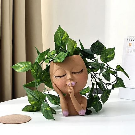 1pc Resin Figure Shape Planter, Creative Flower Pot For Succulent Plant, Resin Ornament For Desktop, Home & Office Decor