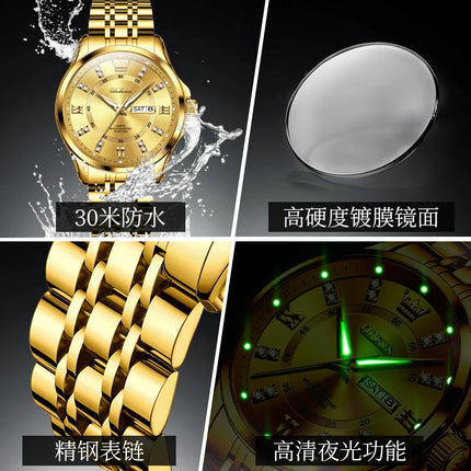 OLEVS Original Luxury Couple Watch Waterproof Luminous Quartz Watch His and Her Stainless Steel Strap Temperament Wristwatch