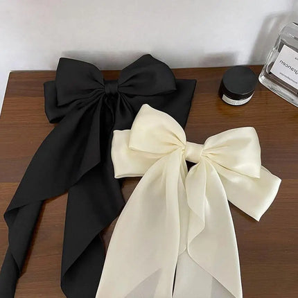 Women Large Bow Ribbon Hairpin Summer Chiffon Big Bowknot Stain Bow Barrettes Women Solid Color Ponytail Clip Hair Accessories