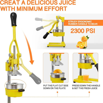 Commercial Heavy Duty Cast Iron Hand Press Manual Orange Citrus Lemon Lime Grapefruit Pomegranate Fruit Juice Squeezer Machine