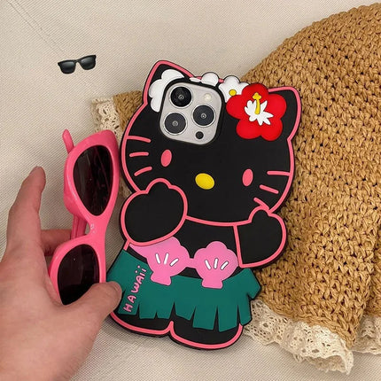 Cute 3D Cartoon Grass Skirts Sanrios Hello Kitty Phone Case for IPhone 15 14 13 12 11 Pro Max Silicone Soft Back Cover Y2k Girl