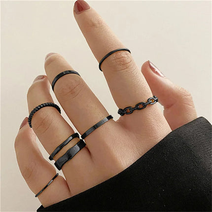 16Pcs/set Punk Finger Rings Minimalist Smooth Gold Color Black Geometric Metal Rings for Women Girls 2022 Trendy Party Jewelry