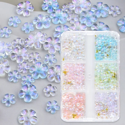 1Set Shiny 3D Flower Charms Nails Parts Mixed Pearl Rhinestone Decoration Accessories Kawaii Nail Art Jewelry Stylist Supplies