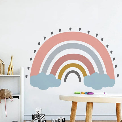 Boho Large Rainbow Beige Pink Watercolor Wall Sticker Vinyl DIY Removable Wall Decals Nursery Girls Room Playroom Home Decor