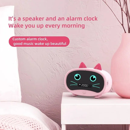 1PCS Cute Cat Bluetooth Speaker with Alarm Clock Portable Bluetooth 5.0 Wireless Speaker Stereo Sound Box Music Player Subwoofer