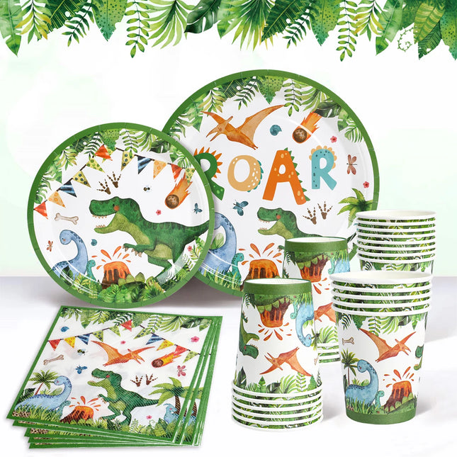 Cartoon Dinosaur Theme Disposable Tableware Dinosaur Birthday Decoration Kids Baby Shower Jungle Safari Birthday Party Supplies