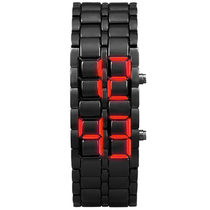 Fashion Black Full Metal Digital Wrist Watch Men Blue LED Display Men's Watches Gifts for Male Sport Creative Relogio Minino