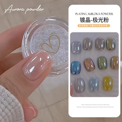 1Jars High-Gloss Plating Aurora Mirror Nail Powder Net0.5g Moonlight Pearl White Rubbing Powder Super-Shiny Manicure Chrome Dust