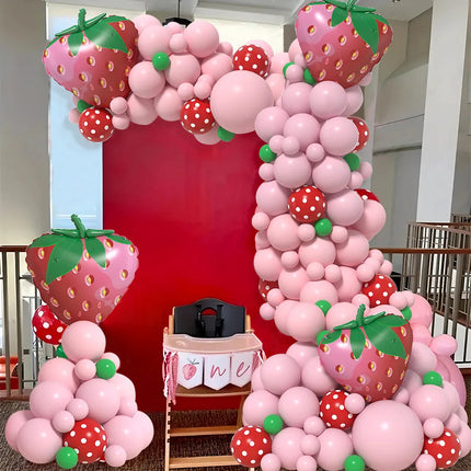 123pcs Strawberry Party Decoration Balloon Garland Kit for Girls 1st 2nd Birthday Party Supplies Strawberry Theme Decoration