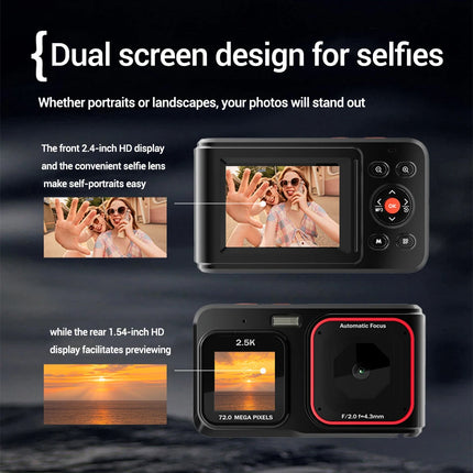 Digital Video Record Camera 72MP Photography Vlogging Camera With Dual Screen 2.5K HD Video Camera For Travel Home Office