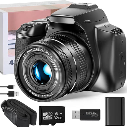 4K 64MP WiFi Digital Camera for Photography Video Camera with Flash,HDMI Output Livestream Vlog 10X Optical Zoom SLR Webcam