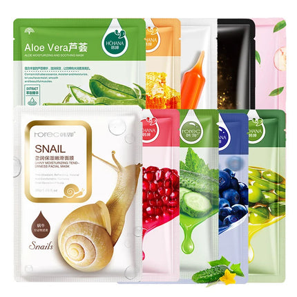 30PCS/Lot BIOAQUA Skin Care Sheet Mask Aloe Olives Pomegranate Seaweed Batch Facial Mask Korean Face Care Green Tea Mask