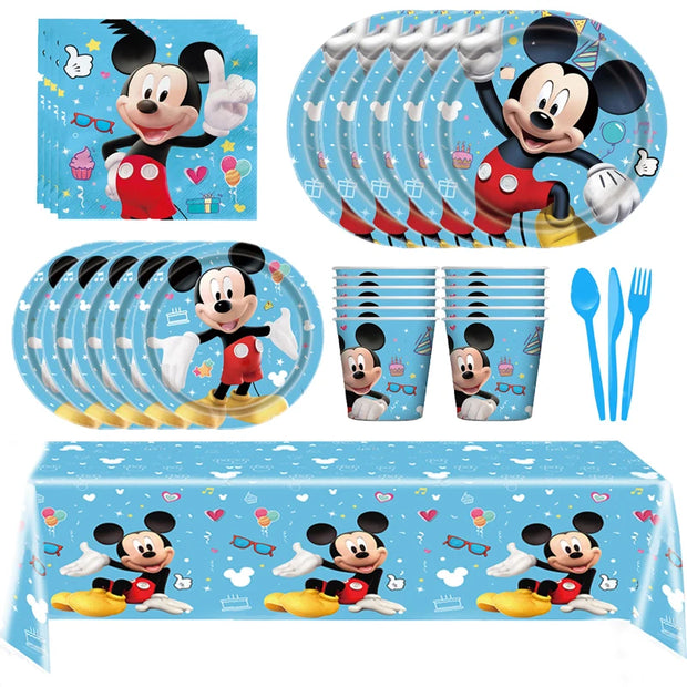 Disney Blue Mickey Theme Party Supplies Disposable Tableware Paper Cups Napkin Plate tablecloth mickey mouse Birthday Decoration