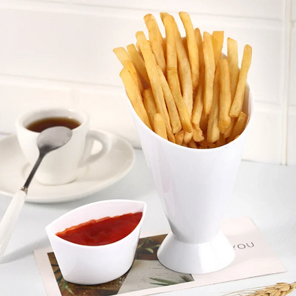 2 In 1 French Fries Cups Plastic Cups Sauces Snacks Dessert Plate Ketchup Slant Cup Two Cup Spout Kitchen Accessories