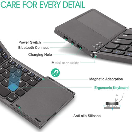 New Portable Mini Three Folding Bluetooth Keyboard Wireless Foldable Touchpad Keypad for IOS Android Windows ipad Tablet