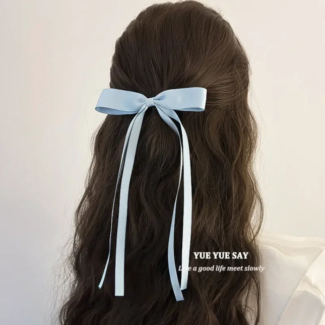 New Colored Satin Ribbon Bowknot Hair Clips Essential for Girl Braided Hair Bows Fashion Long Tassel Women Barrettes accessories